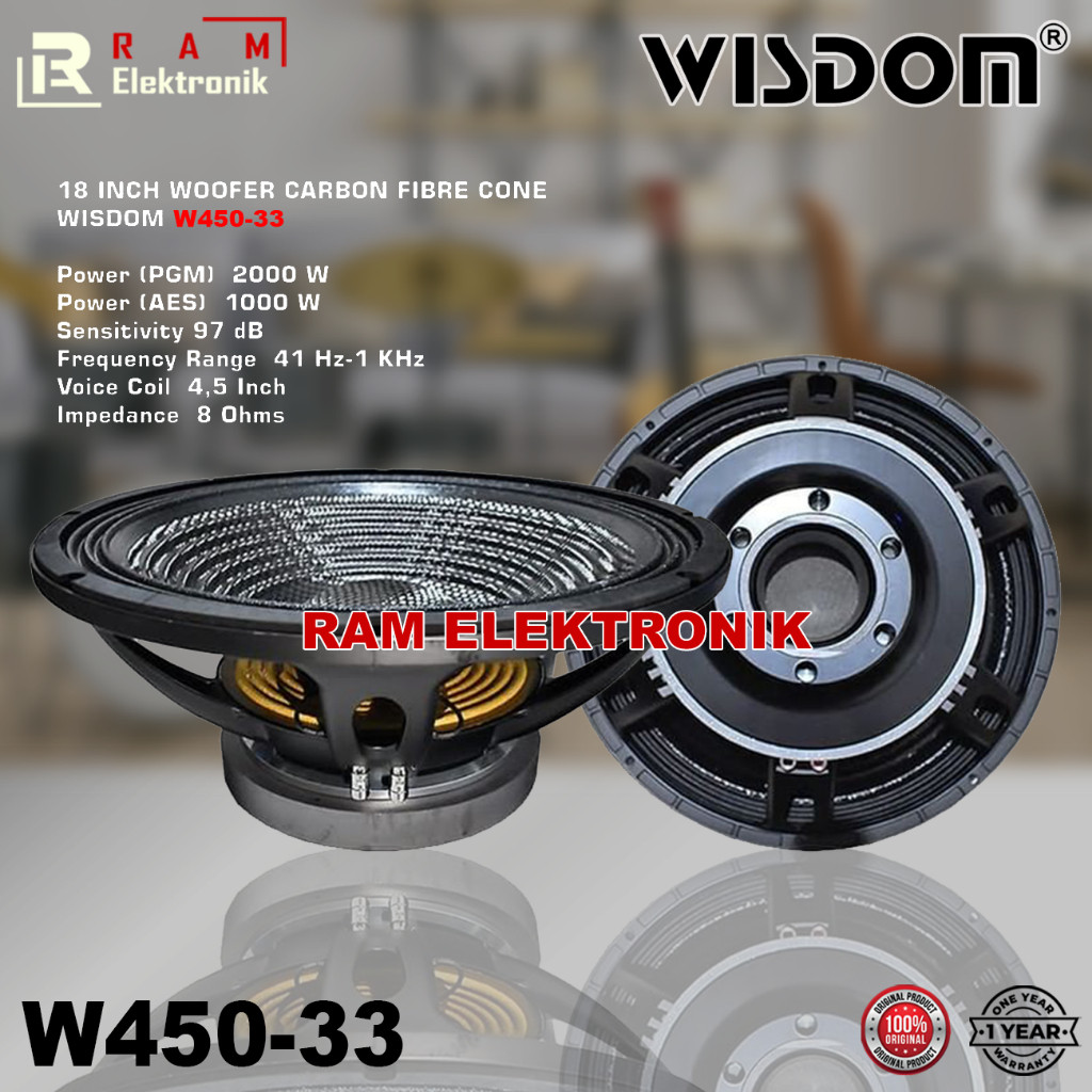 WISDOM W450-33 / W45033 Komponen Speaker 18 Inch Carbon 2000 Watt ORIGINAL
