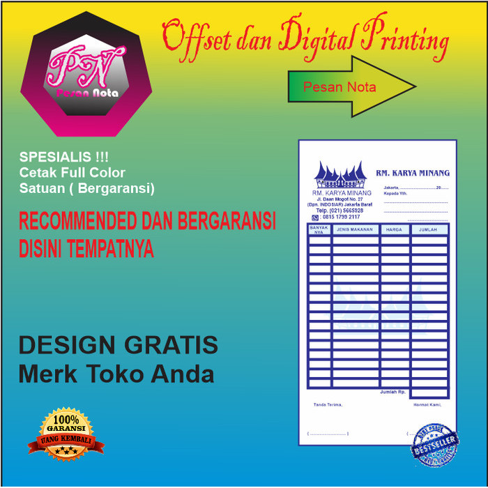 

TERBARU Cetak Nota 2 ply (1/2 F NCR 5buku) BISA GOSEND!