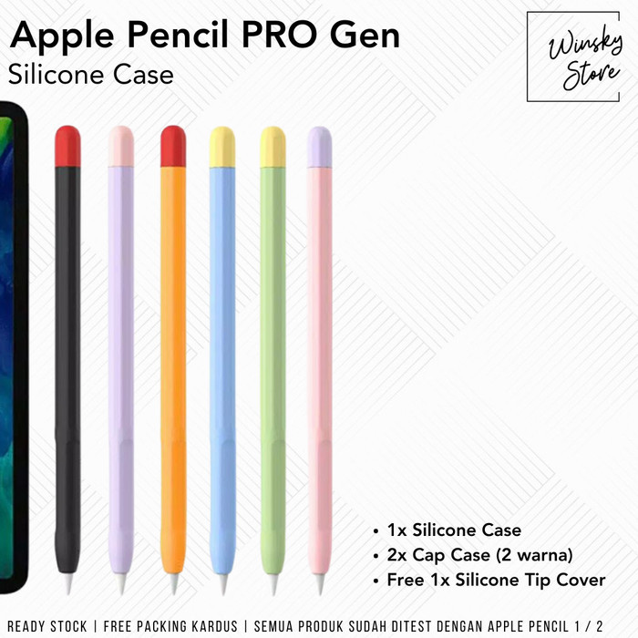 

Apple Pencil Pro Silicone Cover Soft Case 2 Caps And Free Tip Cover