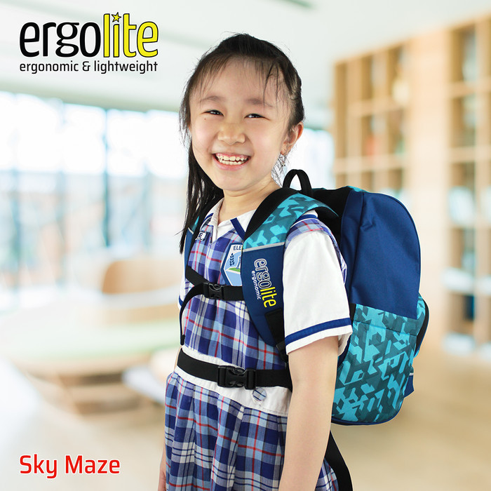 ERGOLITE - Ergonomic Primary School Backpack (Sky Maze)