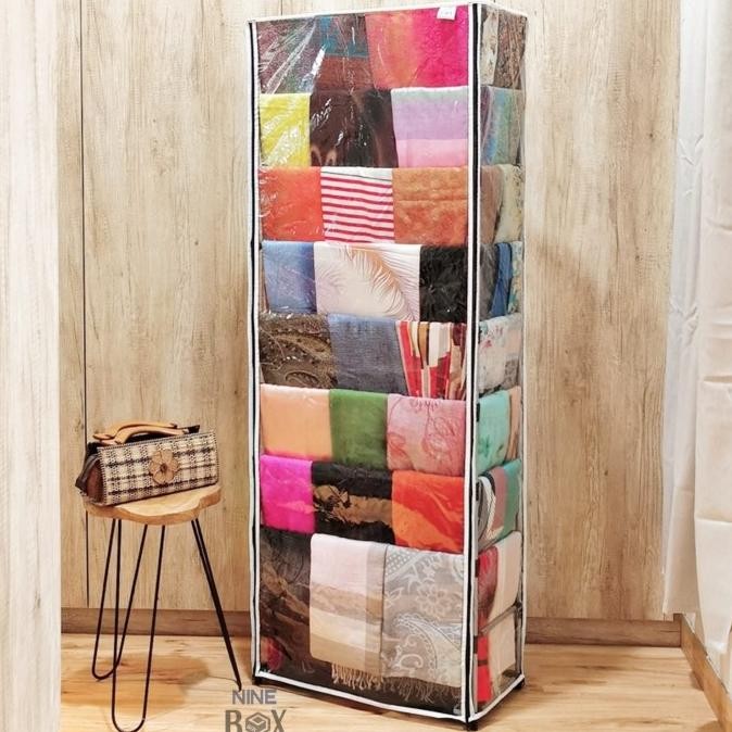 rak hijab / lemari gantung jilbab / rak jilbab with dust cover