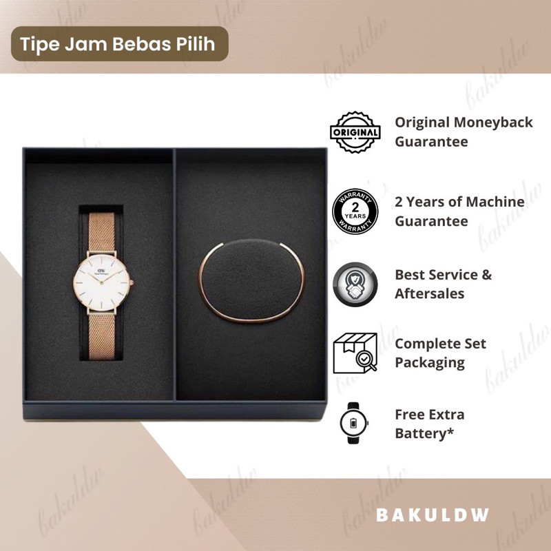 [100% Original] Gift Set Jam Tangan Wanita Dw Daniel Wellington Classic Petite + Bracelet Gelang