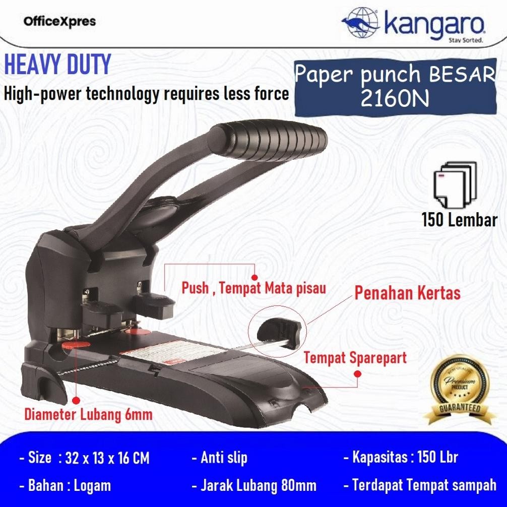 

Pembolong Kertas Pelubang Kertas 2 Lobang Kangaro 2160N Heavy Duty