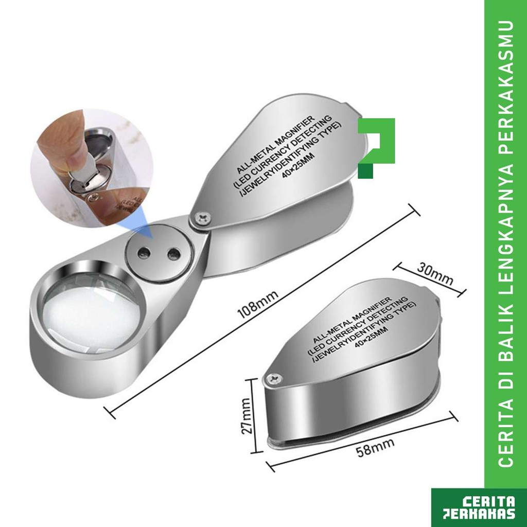 

Pembesar Kaca Geologi LED UV 40x AB76 CP / Perhiasan Batuan / Lup Lensa Lampu Lipat Loupe Illuminated