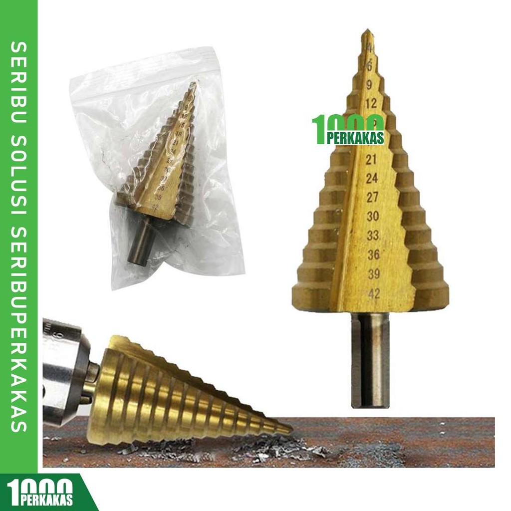 1P Bor Mata Pagoda 4-42mm / Titanium HSS Drill Besi Kerucut Cone Hole Saw