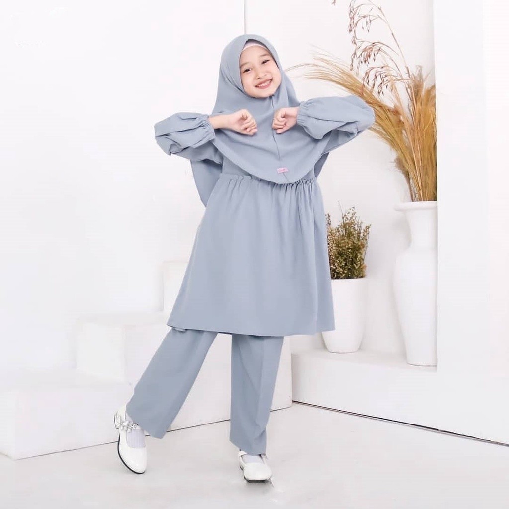 Set Baju Anak Oneset Fashion Cewek Muslim Ramadhan Tanggung Wanset Hariraya Secelan Remaja Baquselan