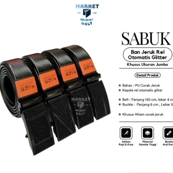 

SALE! IKAT PINGGANG 150CM PRIA JUMBO REL OTOMATIS GLITER "JERUK-150