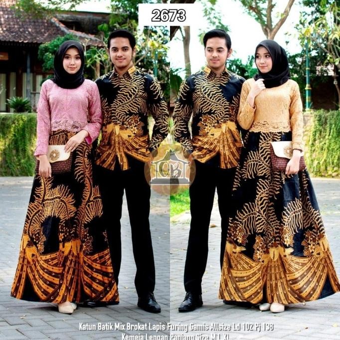 || Best seller  ~`~ Couple Batik Gamis Baju Sarimbit Wanita Gamis Brokat 2673 ||~~~