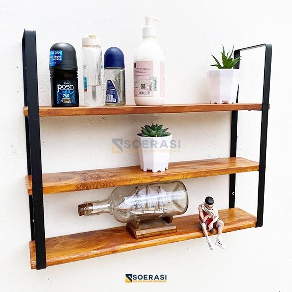 

Fuji Rak Dinding 3 Ambalan Kayu Dan Besi Buku Make Up Hiasan Dekorasi