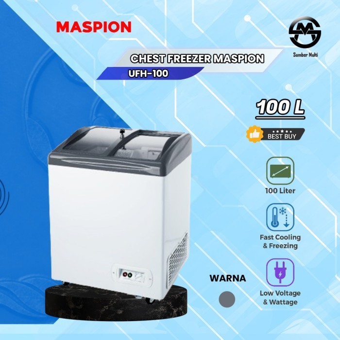 MASPION SLIDING FREEZER KACA 100 Liter PEMBEKU UFH 100C