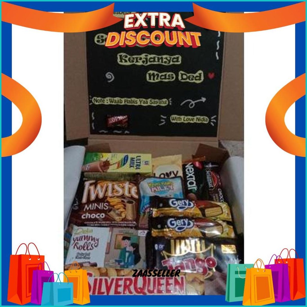 

Hampers Snack Box Ulang Tahun / Wisuda / Anniversary/ Paket Coklat Gratis Ongkir