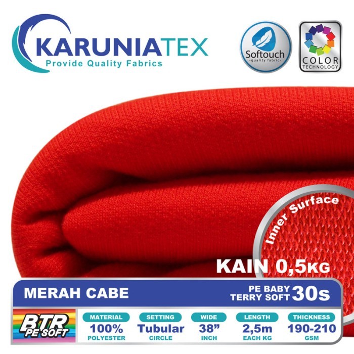 

Bahan Baby Terry PE Soft 30s 0,5Kg Merah Cabe Karunia Textile