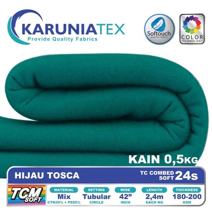 

Bahan Kaos TC Combed 24s 0,5 Kg Hijau Tosca Karunia Textile