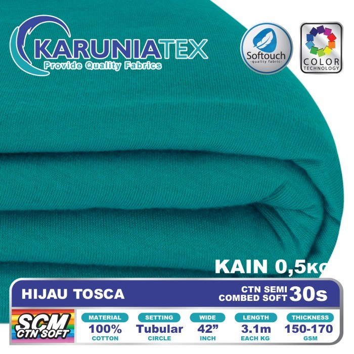 

Bahan Kaos Cotton Semi Combed 30s 0,5 Kg Hijau Tosca