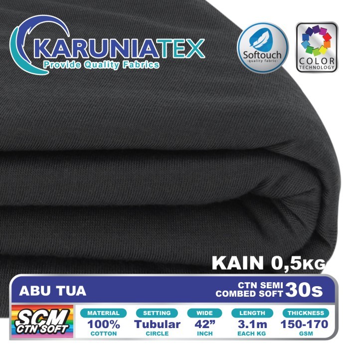 

Bahan Kaos Cotton Semi Combed 30s 0,5 Kg Abu Tua