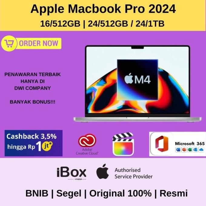 Apple Macbook Pro 2024 M4 Pro Max 14 16 Inch 16Gb 24Gb 32Gb 48Gb 72Gb 512Gb 1Tb 2Tb  (Bukan Air M1 M
