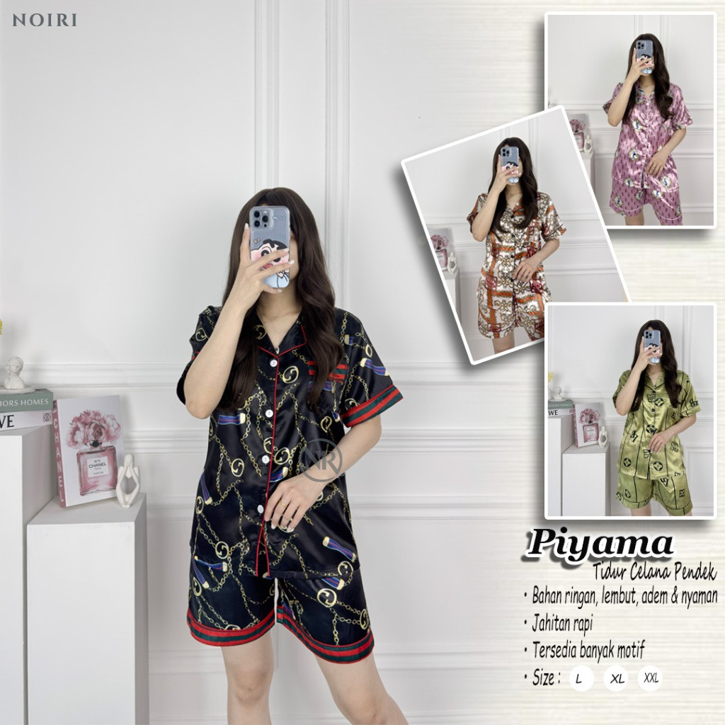 Terbaru Noiri - #1 Baju Tidur Wanita Set Satin / Celana Pendek Lengan Pendek Bahan Satin Baju Tidur