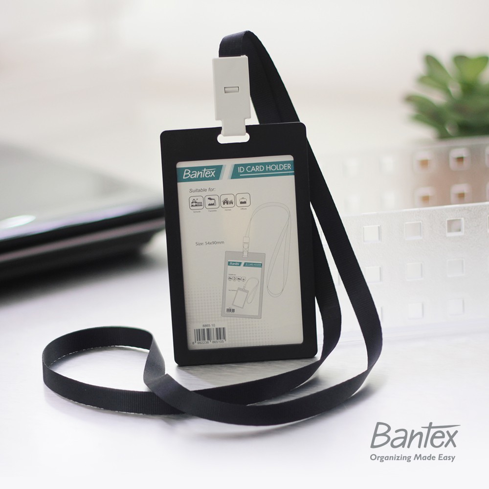 

[Terminal Stationery 01] Bantex ID Card Holder Lanyard Portrait Black | Name Tag Tali | Tempat Kartu Gantung | Hitam #8865 10