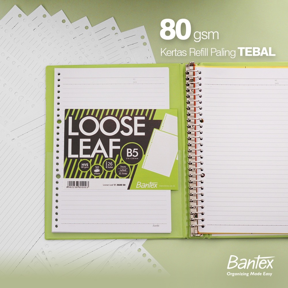 

[Terminal Stationery 01] Bantex Loose Leaf B5 Paper 26 Ring 80gsm Kertas Refill Binder Paling TEBAL 8600 00