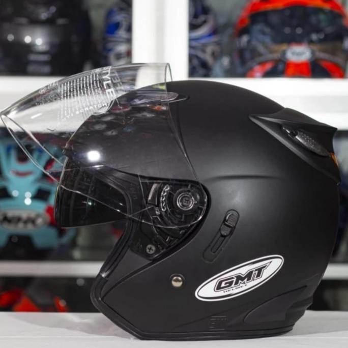 Helm Half Face Double Visor||Gmt Black Doff Original||Helm Motor Sni