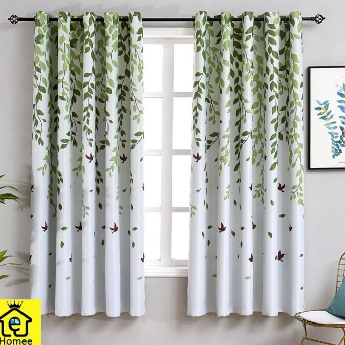 Gorden Minimalis/ Tirai Jendela Minimalis/ Gorden Blackout Hijau Daun