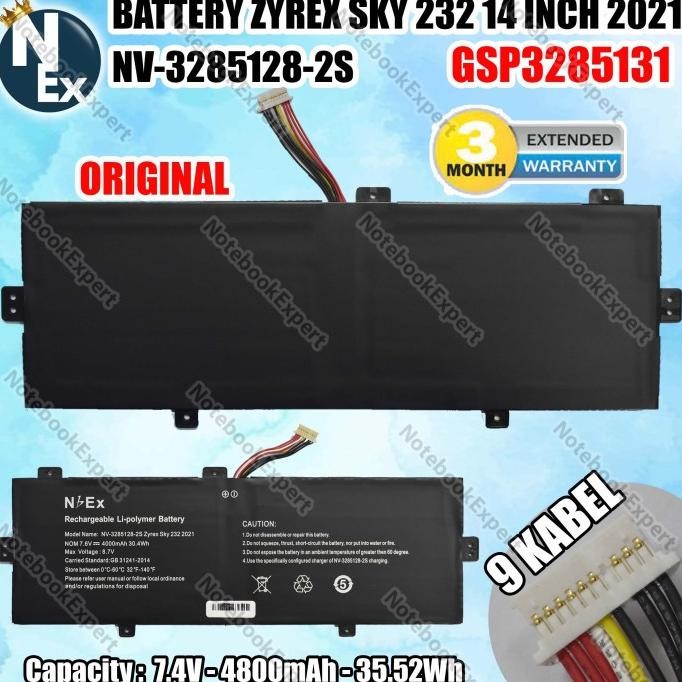 BATTERY ZYREX SKY 232 14 INCH 2021 9 KABEL NV-3285128-2S ORI Terlaris