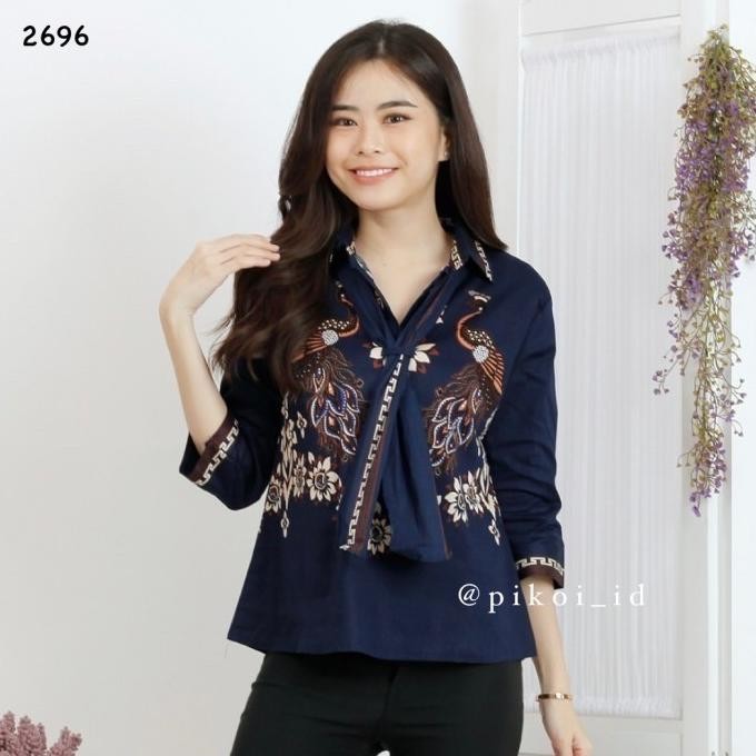 Atasan Batik Wanita Modern / Baju Batik Syal Leher Kerah Dasi Batik