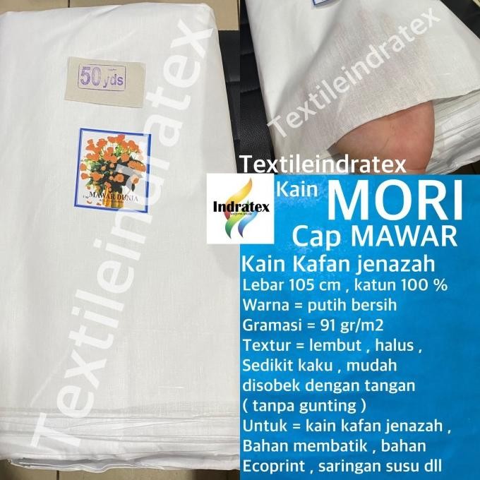 Kain Mori Kafan Primisima Putih Katun Batik Saringan Mawar Diana Rose