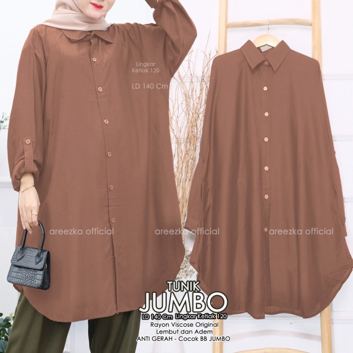 Tunik Baju Wanita Jumbo 4L 5L Tunik Besar LD 140 Rayon Premium - Choco Milk, XL - LD 110 adem premiu