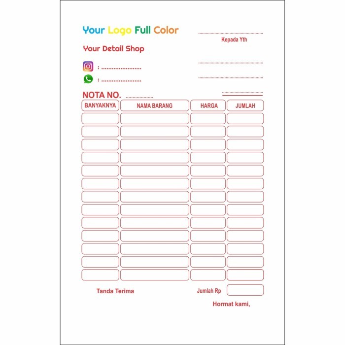 

Ready Cetak Nota Bon 4 Rangkap/Ply Warna Full Color