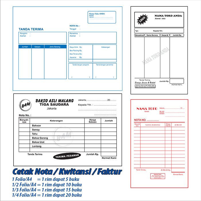 

Ready Nota/Kwitansi 1 Ply HVS Cetak 1 Warna