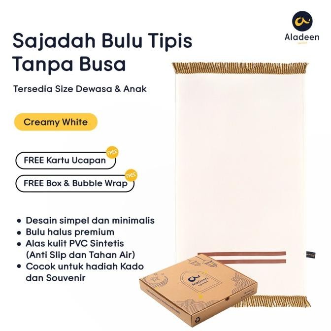 Sajadah Aladeen Bulu Tipis (Tanpa Busa) - Putih Krem Size Dewasa