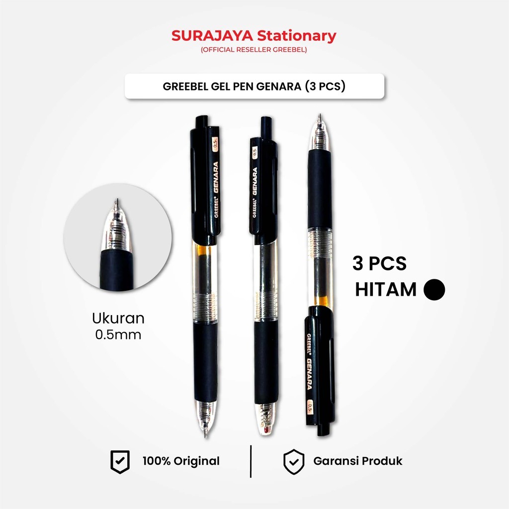 

GREEBEL PULPEN GEL / Gel Pen Genara GP-508 0.5 Hitam (3PCS/SET) / Ballpen Gel Ballpoint Bolpen Bolpoin Pena Gel