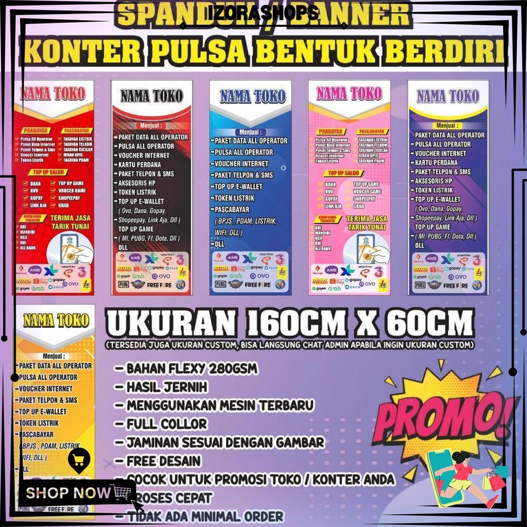 Banner Konter Pulsa Bentuk Berdiri Ukuran 60Cm X 160Cm D Cod