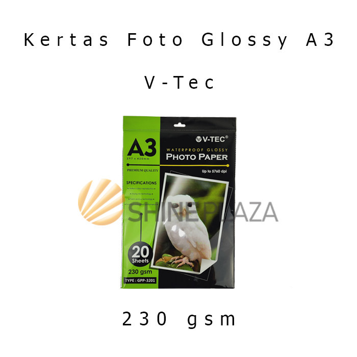 

GLOSSY PHOTO PAPER A3 230GR V-TEC GPP-3201 - KERTAS FOTO VTEC 230 GSM