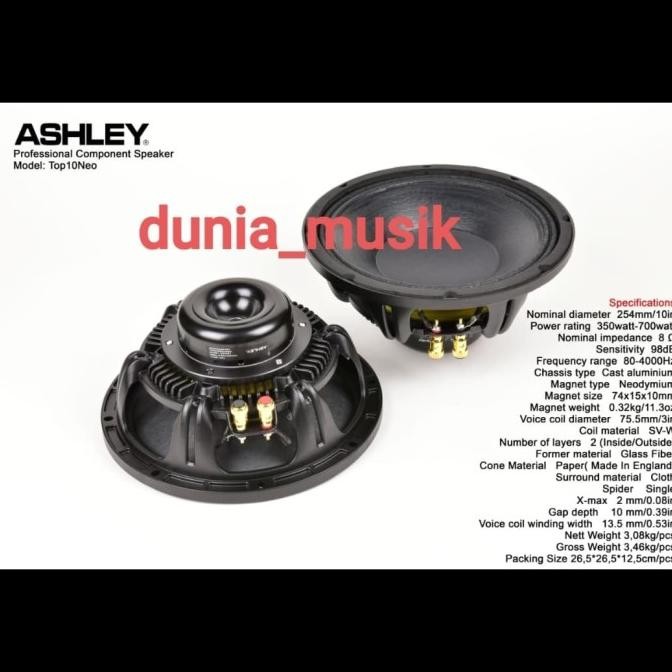 speaker ashley top10neo 10inch 8ohm 16ohm original