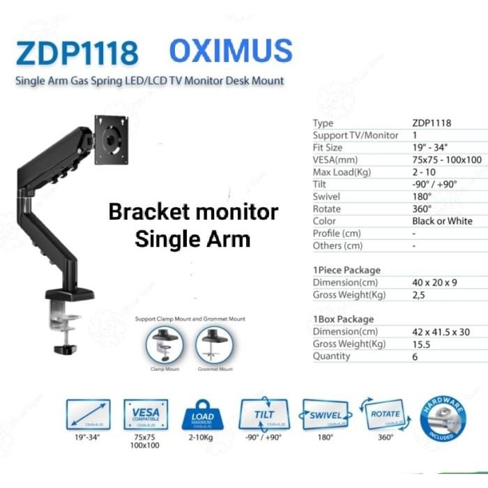 BRACKET TV LED LCD MONITOR KOMPUTER 19 20 22 24 28 32 34 SINGLE ARM