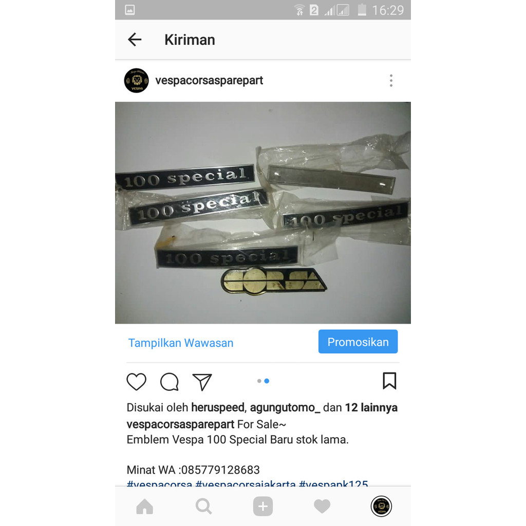 TERBARU Emblem Vespa PTS Special 100cc Original nos