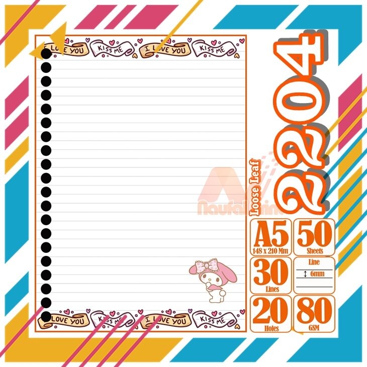 

Kertas Binder A5 Loose Leaf Polos putih Karakter Hello Kitty My Melody Cute Anime Lucu Love Pink Cewe Isi 50 Lembar Vol 17