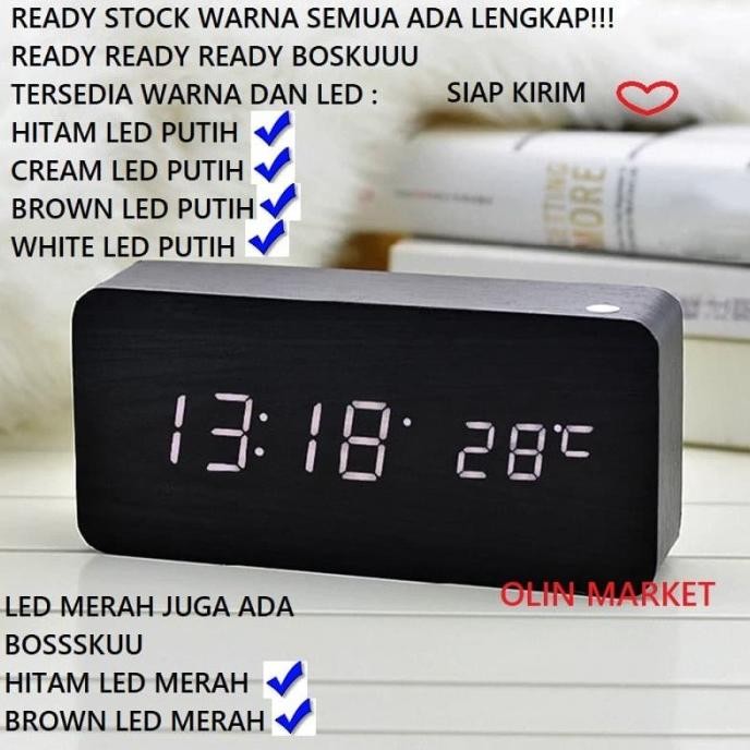 

Jam Weker Digital temperatur Motif Kayu clock Alarm beker Desktop meja - hitam LED merah P19A