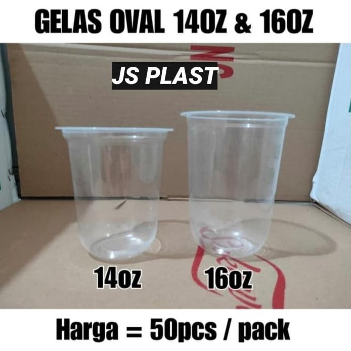 Tren @50Pcs Gelas Plastik Oval 14Oz 16Oz / U Cup 14Oz 16 Oz