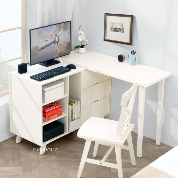 IFURNHOLIC Brandon Multi Table | Meja Belajar Sudut L | Meja Kerja