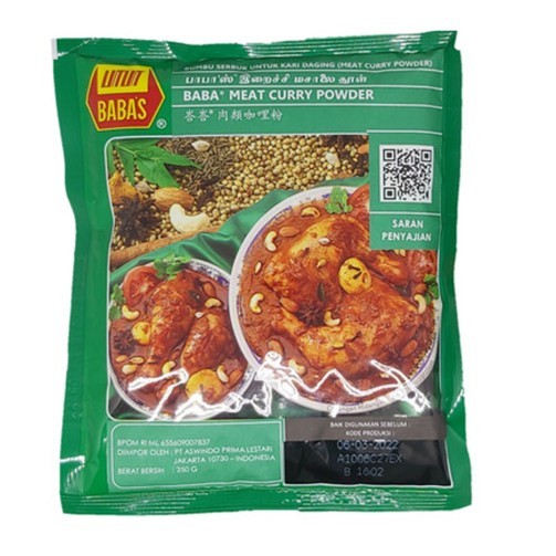 

Bumbu Kari Daging Babas Serbuk Baba Meat Curry Powder Hijau 250 Gr