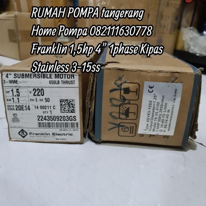 Pompa Satelit Franklin 1.5Hp 1Phase Plus Control Box Dan Kabel Tembaga