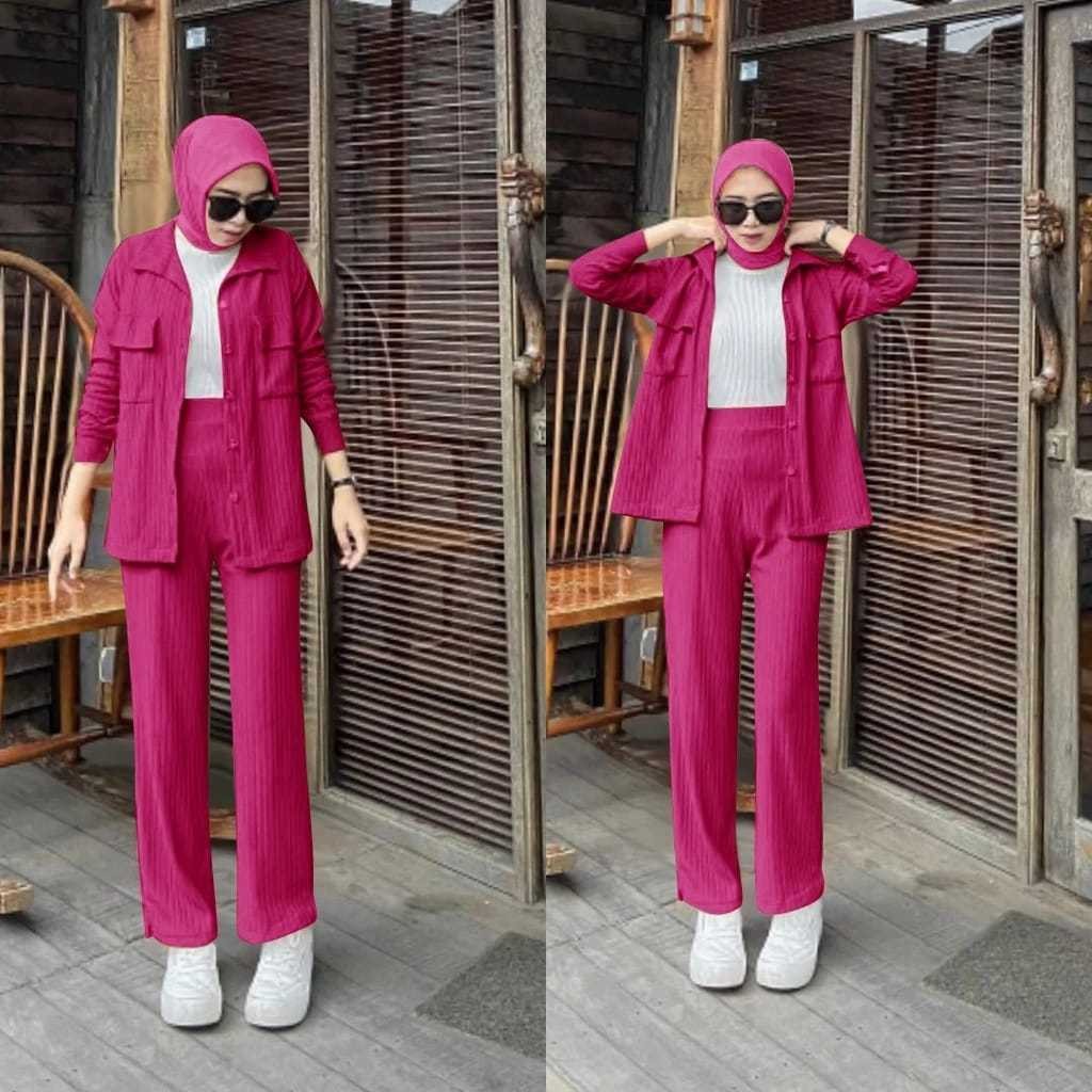 Stelan Bju Atasan Dan Bawahan Outfit Kece Setelan Wnita 1 Set Ibuibu Santai Setelan Wanita Oneset Ke