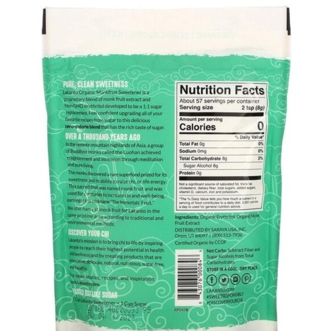 

Lakanto Organic Monkfruit Sweetener Pengganti Gula 454 Gram