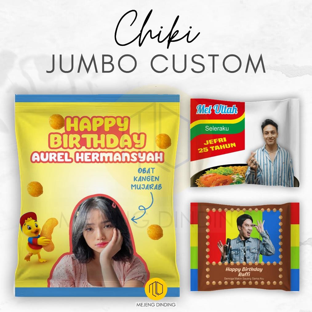 

ORIGINAL (1 HARI JADI) CHIKI JUMBO / CIKI JUMBO / KADO UNIK SNACK / KADO UNIK SNACK JUMBO / KADO SIDANG VALENTINE / SNACK BUNGKUS SNACK CUSTOM FOTO TANPA MINIMAL ORDER Me41