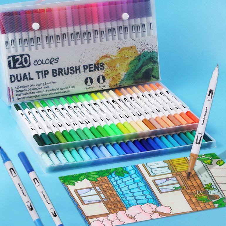 

fsd-34 Brush Marker Dual Tip Ujung Twin Marker Pen Brush Marker Lukis Set Art Marker Spidol Warna Warni Original