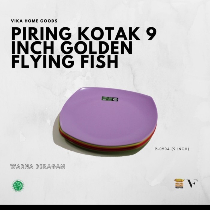 $$$$] Piring Segi Flying Fish 9" Piring Melamin Piring Kotak Golden