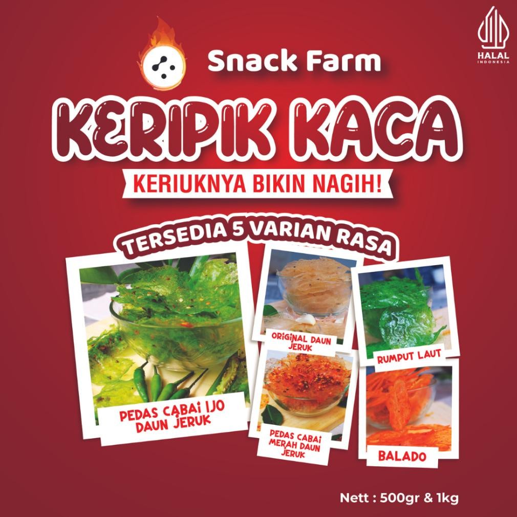 

Buruan Snack Farm Keripik Kaca 500Gr & 1Kg Pedas Cabai Merah Daun Jeruk,Cabai Ijo Daun Jeruk,Rumput Laut, High Quality